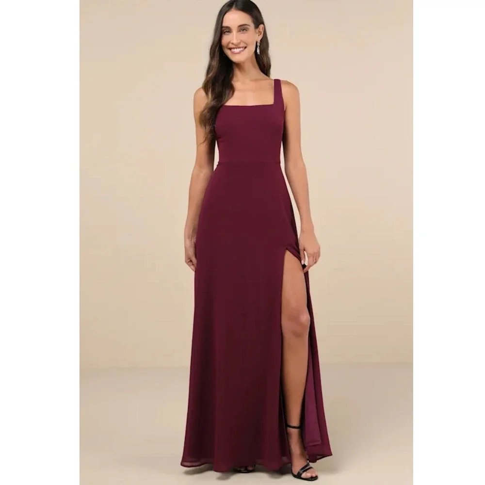 Lulus Remarkable Arrival Plum Purple Sleeveless Square Neck Maxi Dress Large